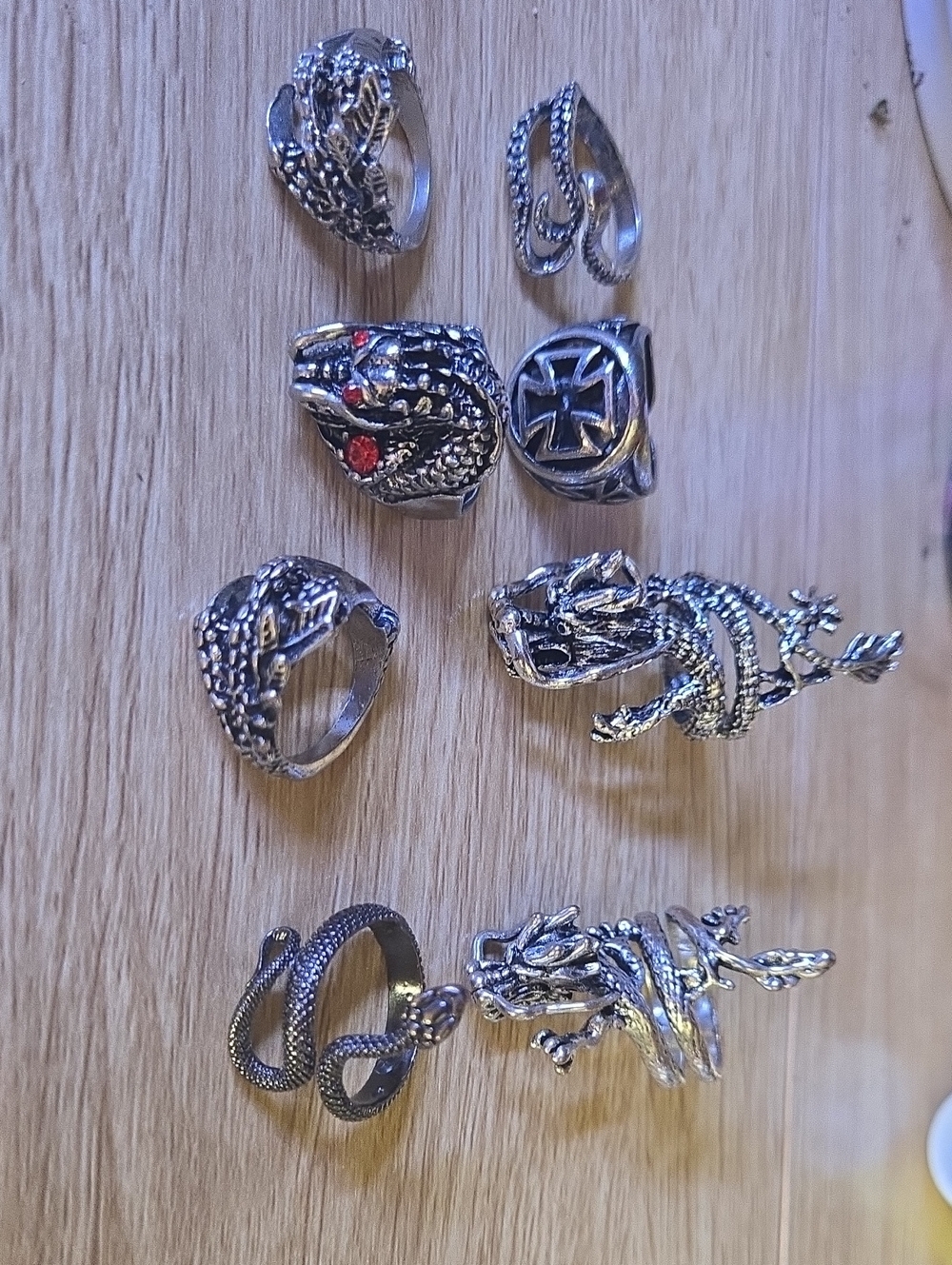Silver Snake & Dragon Ring Set - Silver Tone Reptile Jewelry